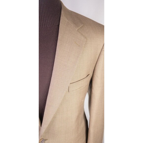 Stafford Sport Coat Blazer Mens 42L Beige Houndstooth Jacket Blazer Silk/Wool - Picture 4 of 14